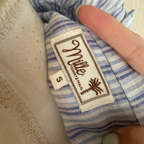 MILLE Resort Violetts Blue Striped Linen Dress Size Small Ruffle - Picture 6 of 9